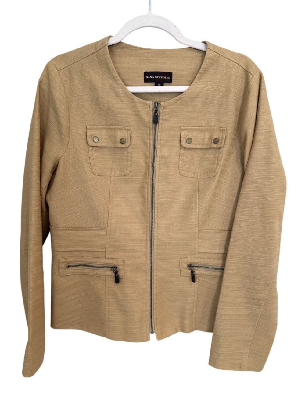 Women's Dana Buchman Linen-Blend Zip-Up Jacket in Tan – Size 10